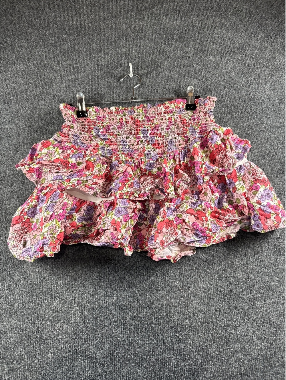 Japna Women’s Small Floral Smocked Ruffle Mini Skirt Pink Multicolor Rayon